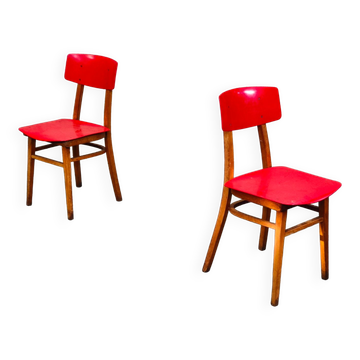 Pair of red TON (Thonet) chairs