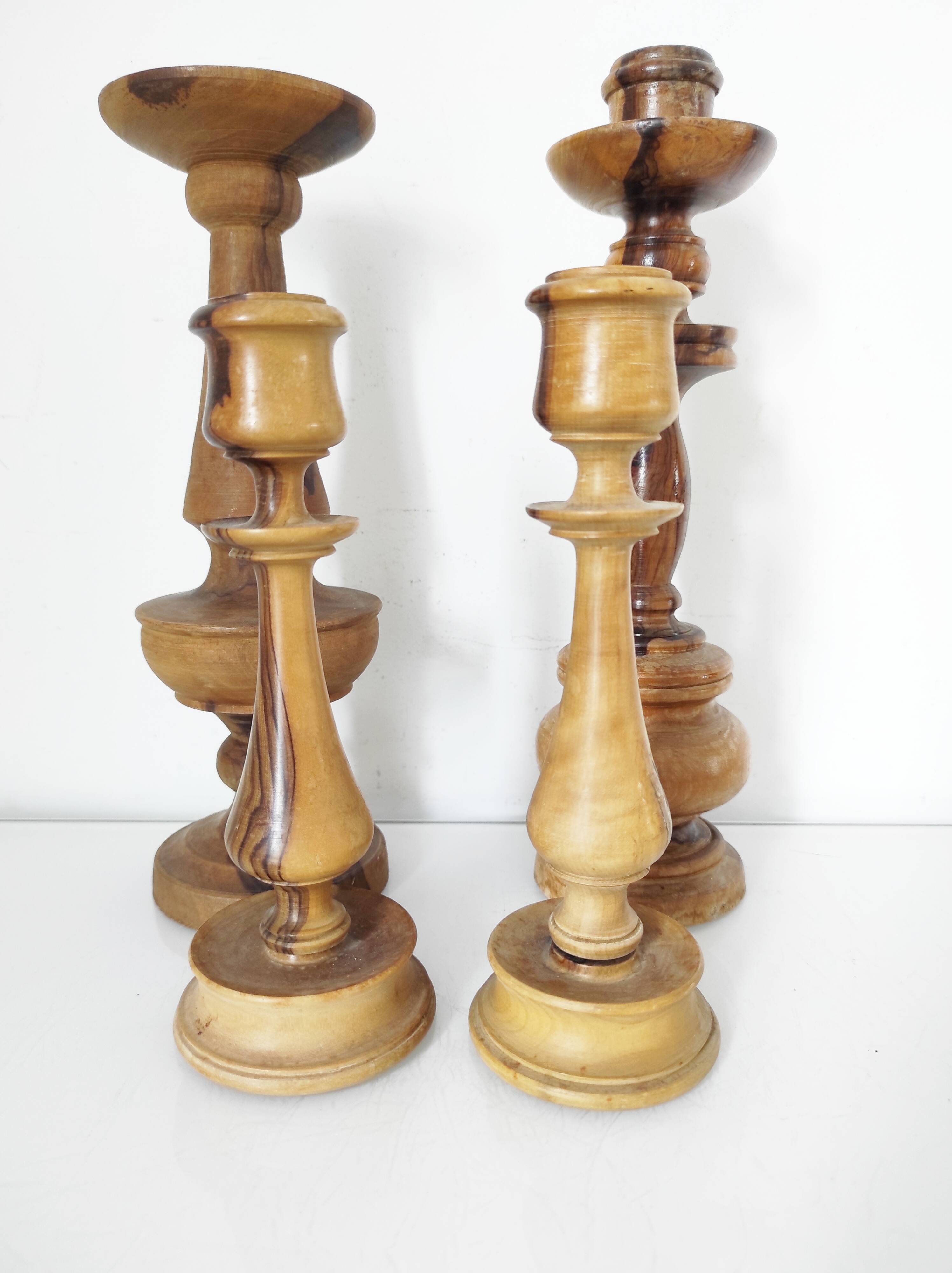 Set of 4 turned wooden candle holders