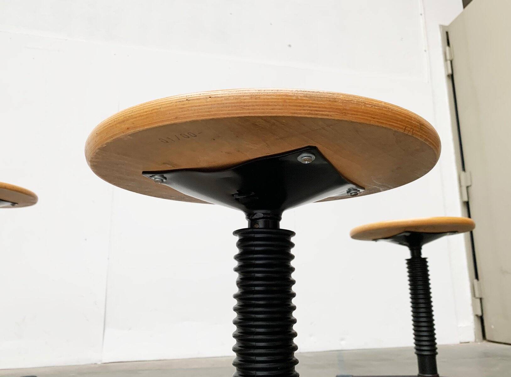 Vintage German industrial workshop stools, set of 3