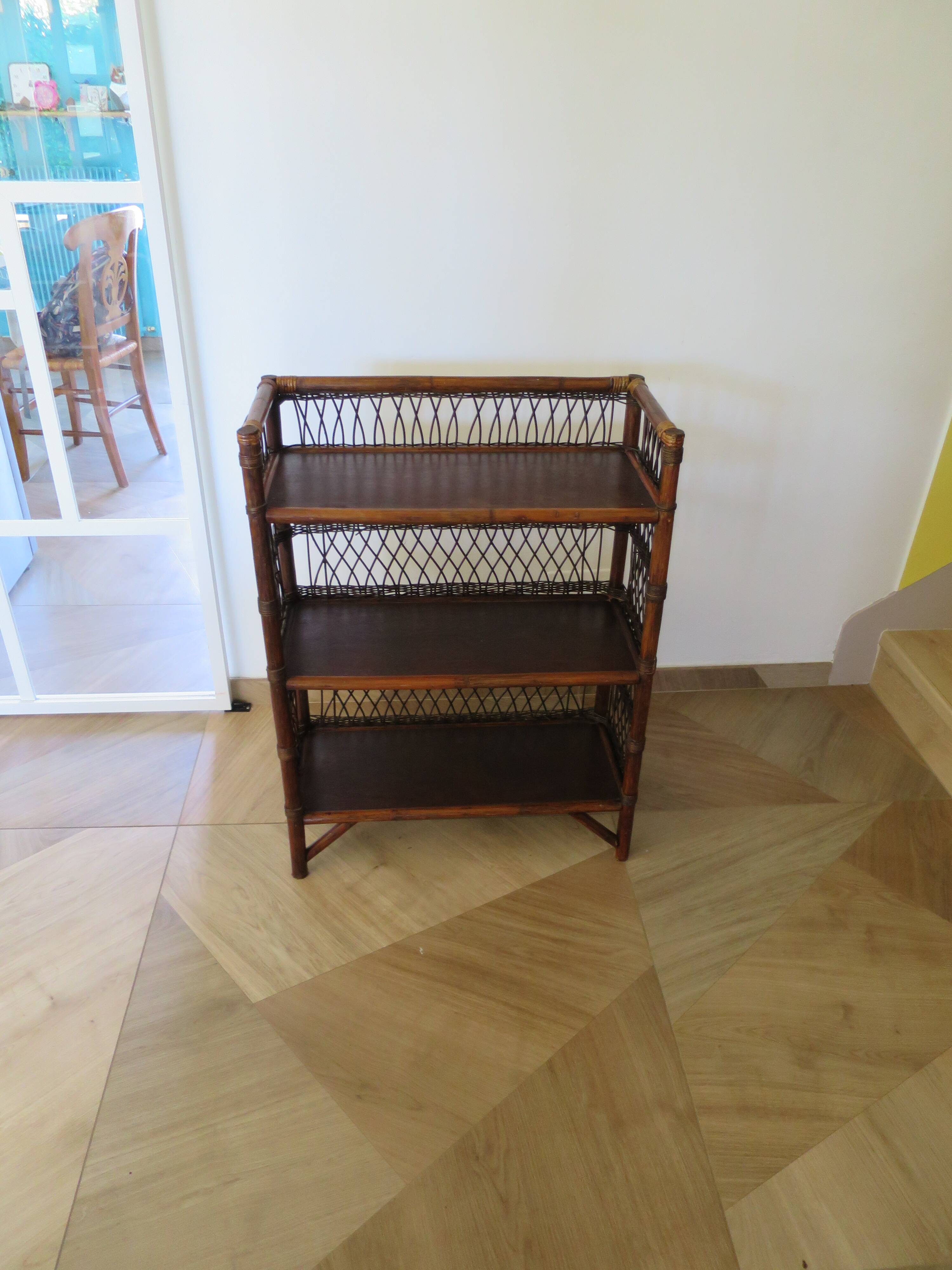 Bookcase - Bibus - 3 levels - woven rattan - bamboo - Vintage - 70s