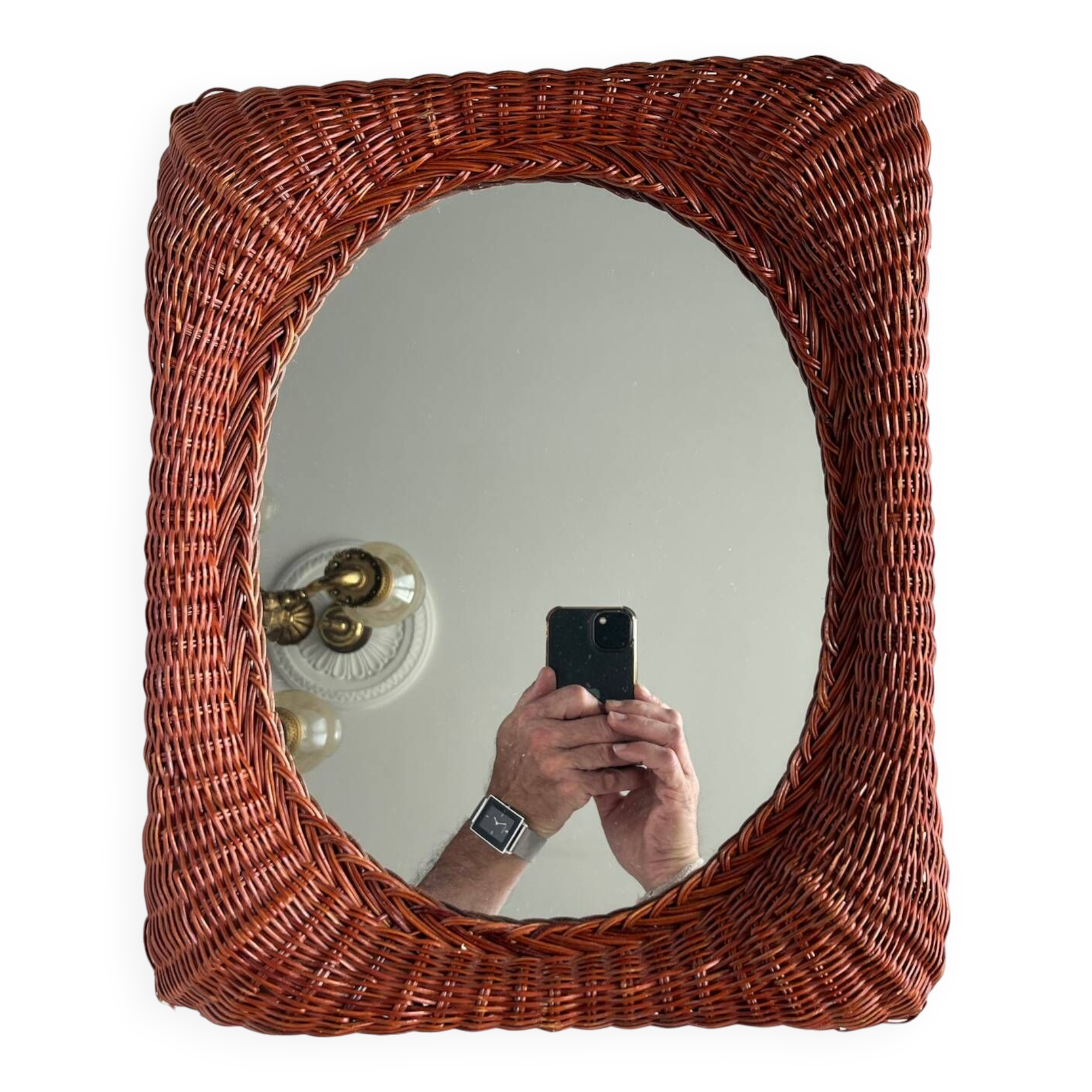 Vintage woven wicker mirror