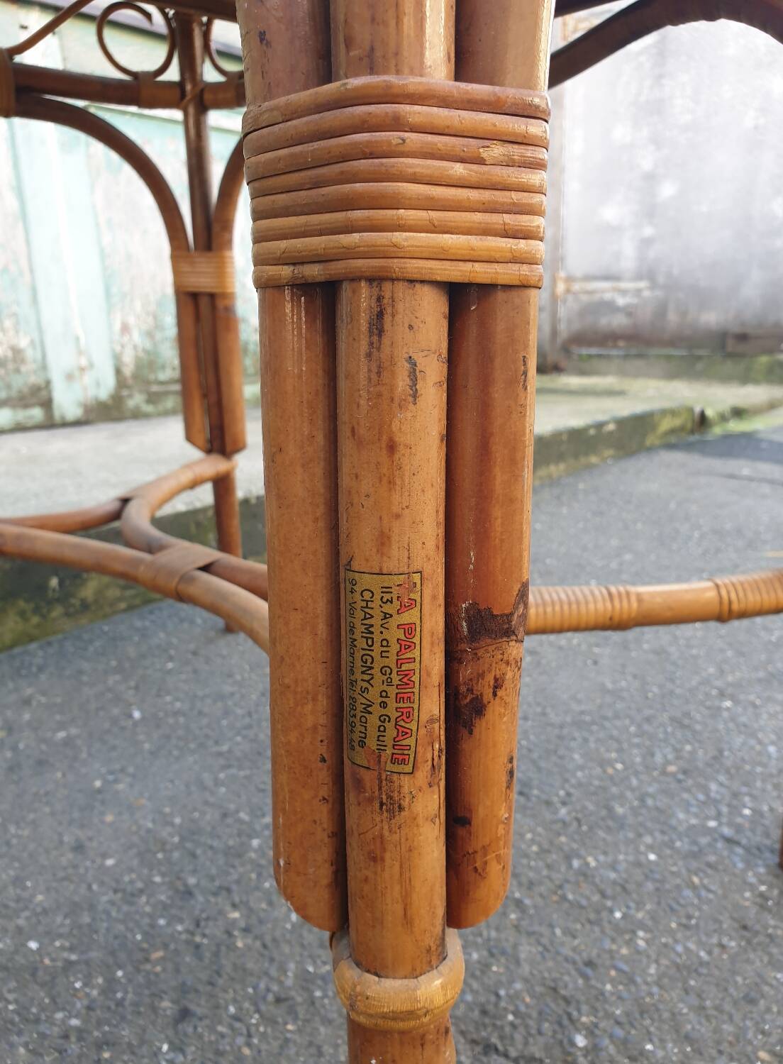 Bamboo and rattan side table, 1950s-1960s