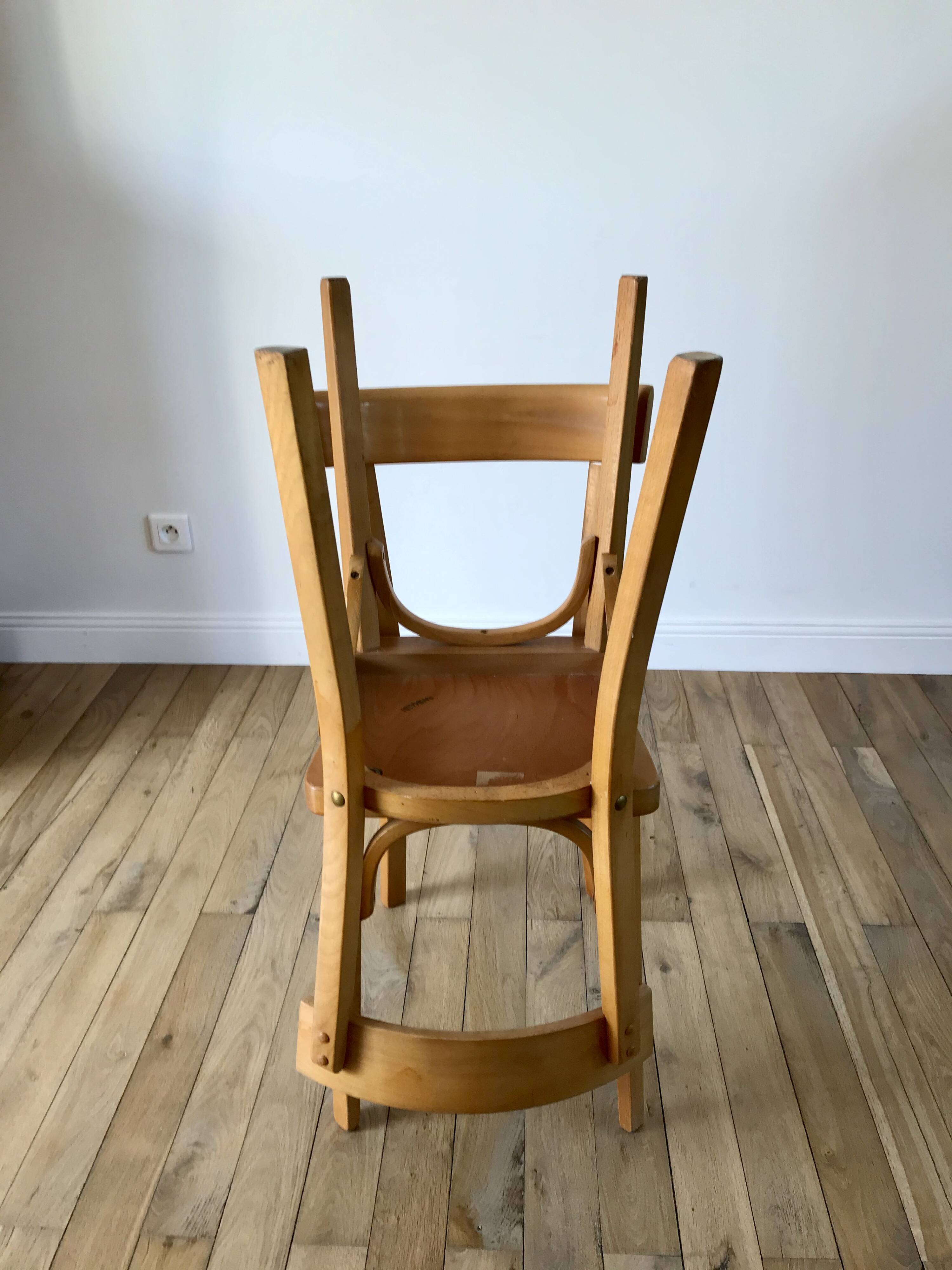 Set of 4 baumann bistro chairs in blond wood / honey stamped 40-50 years