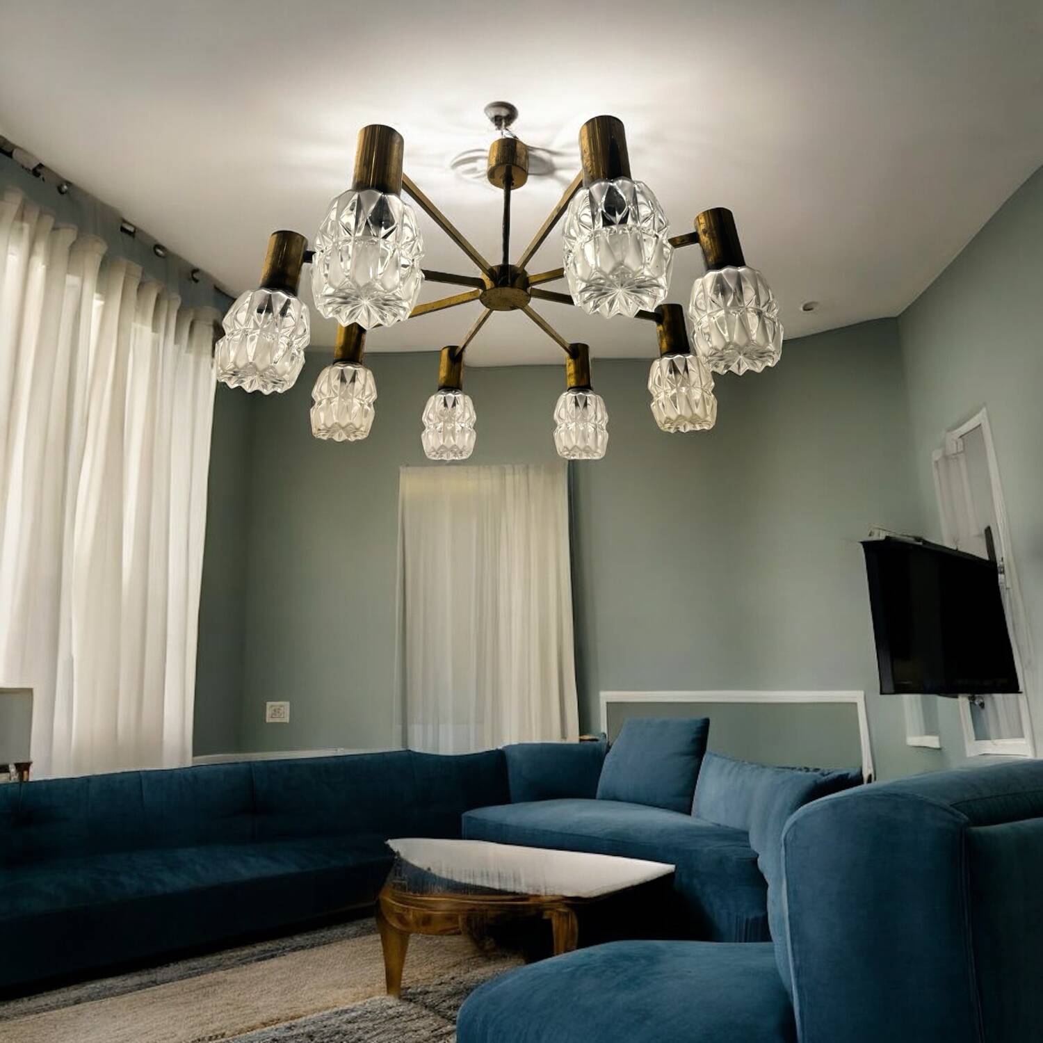 Brass Crystal Chandelier 1960’s