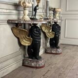 Pair of marble and bronze console tables, Italy, circa 1930