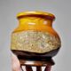 Small turned wooden vase, Brutalist, two-tone varnished with bark