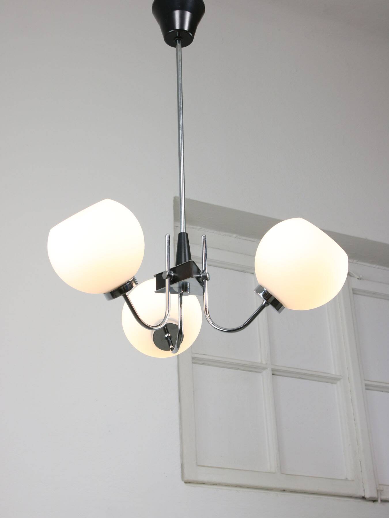 Vintage italian chrome and opaline chandelier, 70s