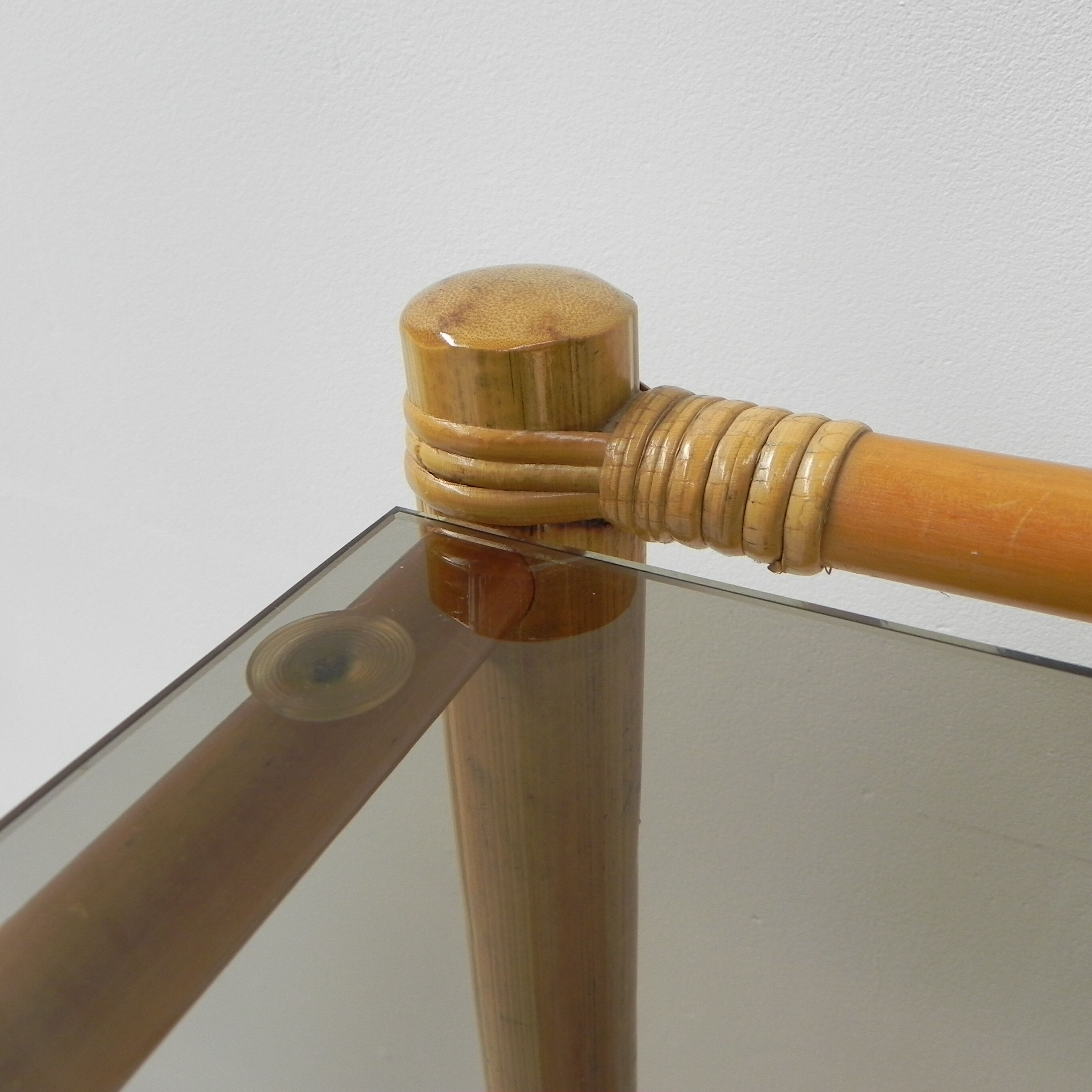 Bamboo display cabinet with 5 smoked glass shelves