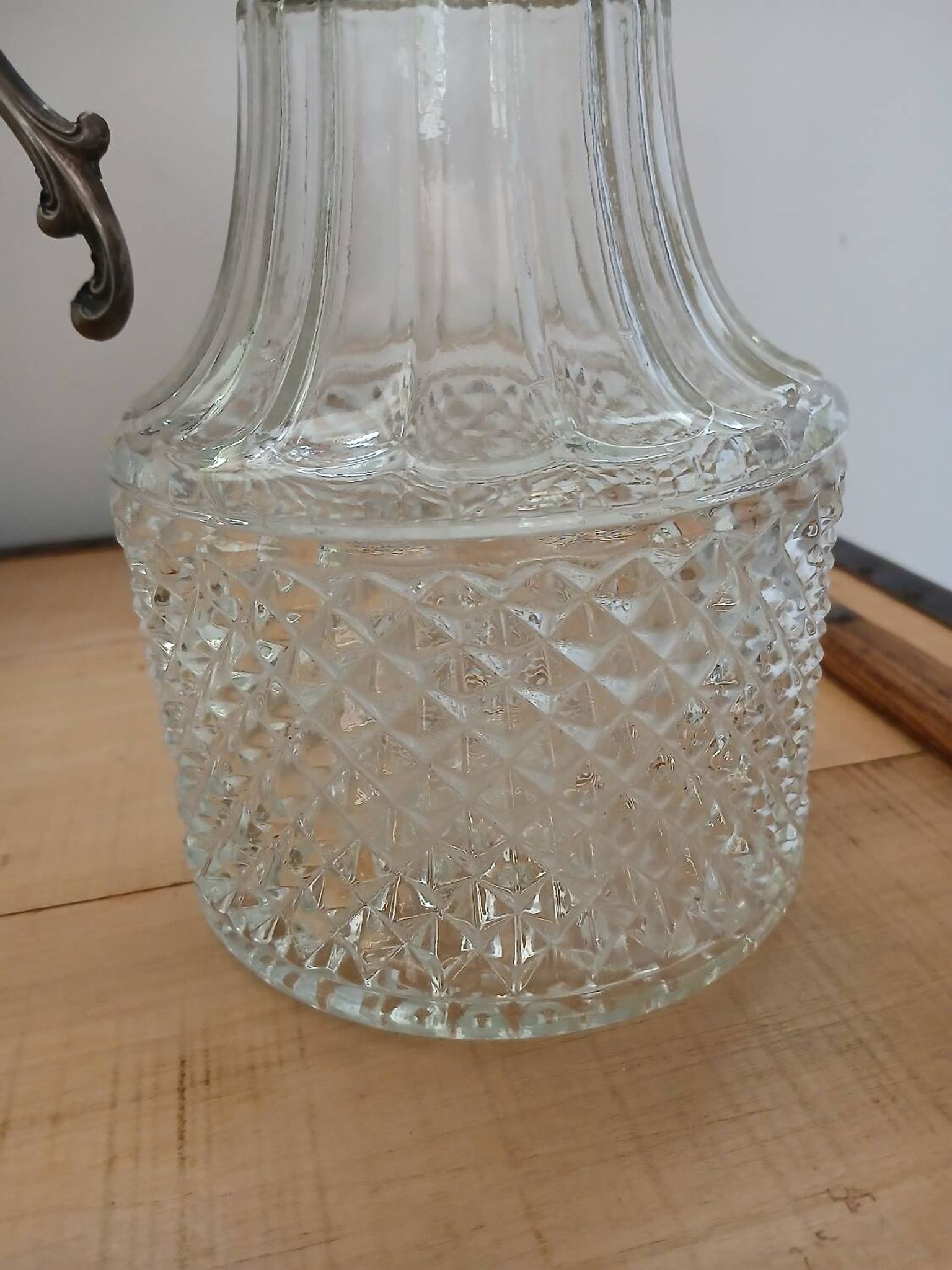 Antique pewter and glass carafe