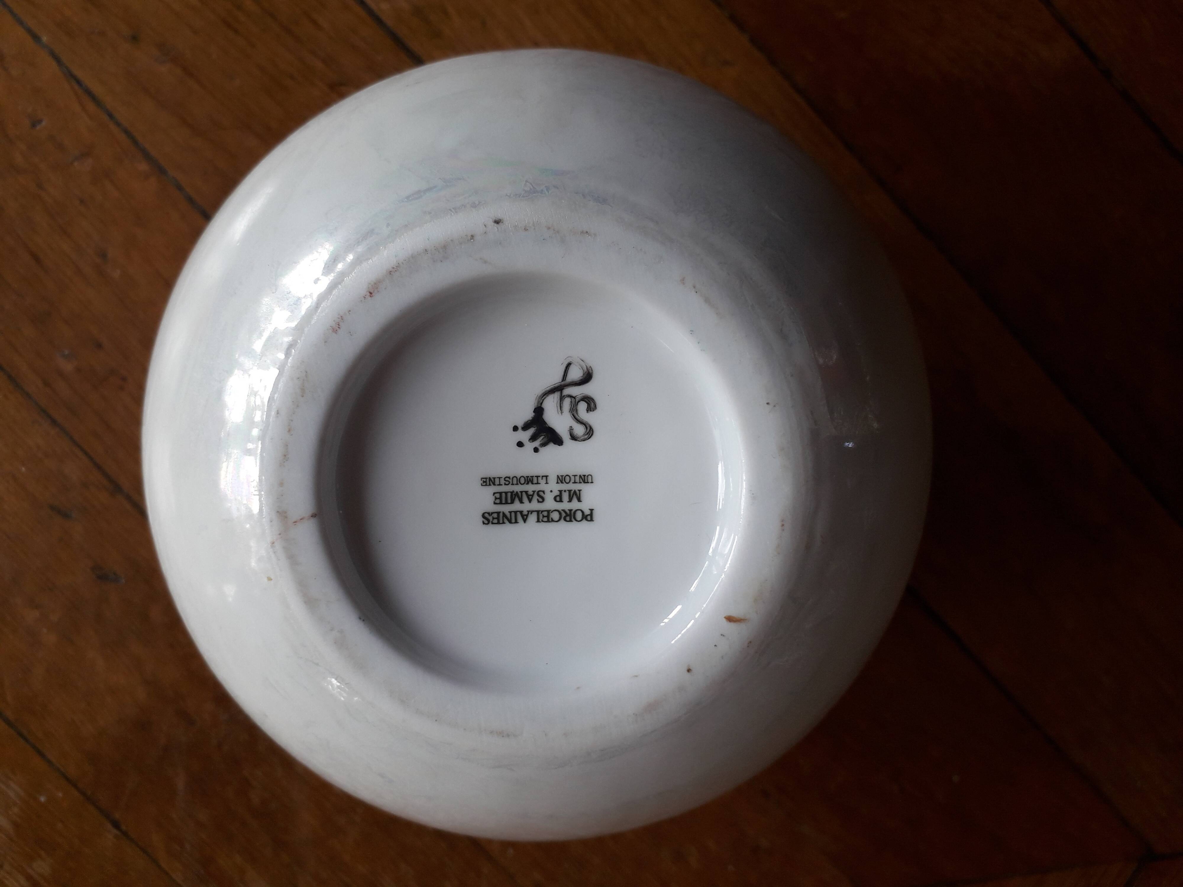 Vintage vase with plant decoration signed