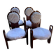 Set of 4 vintage dining chairs in brown pine and white fur by Szedleczky (1970s)