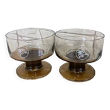 Two “Pégase” smoked glass bowls