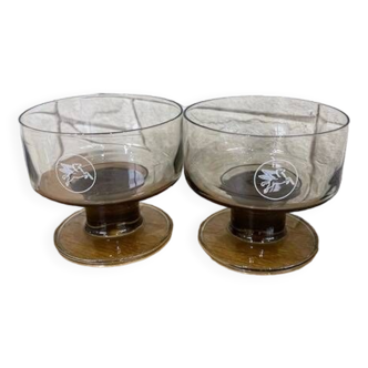 Two “Pégase” smoked glass bowls