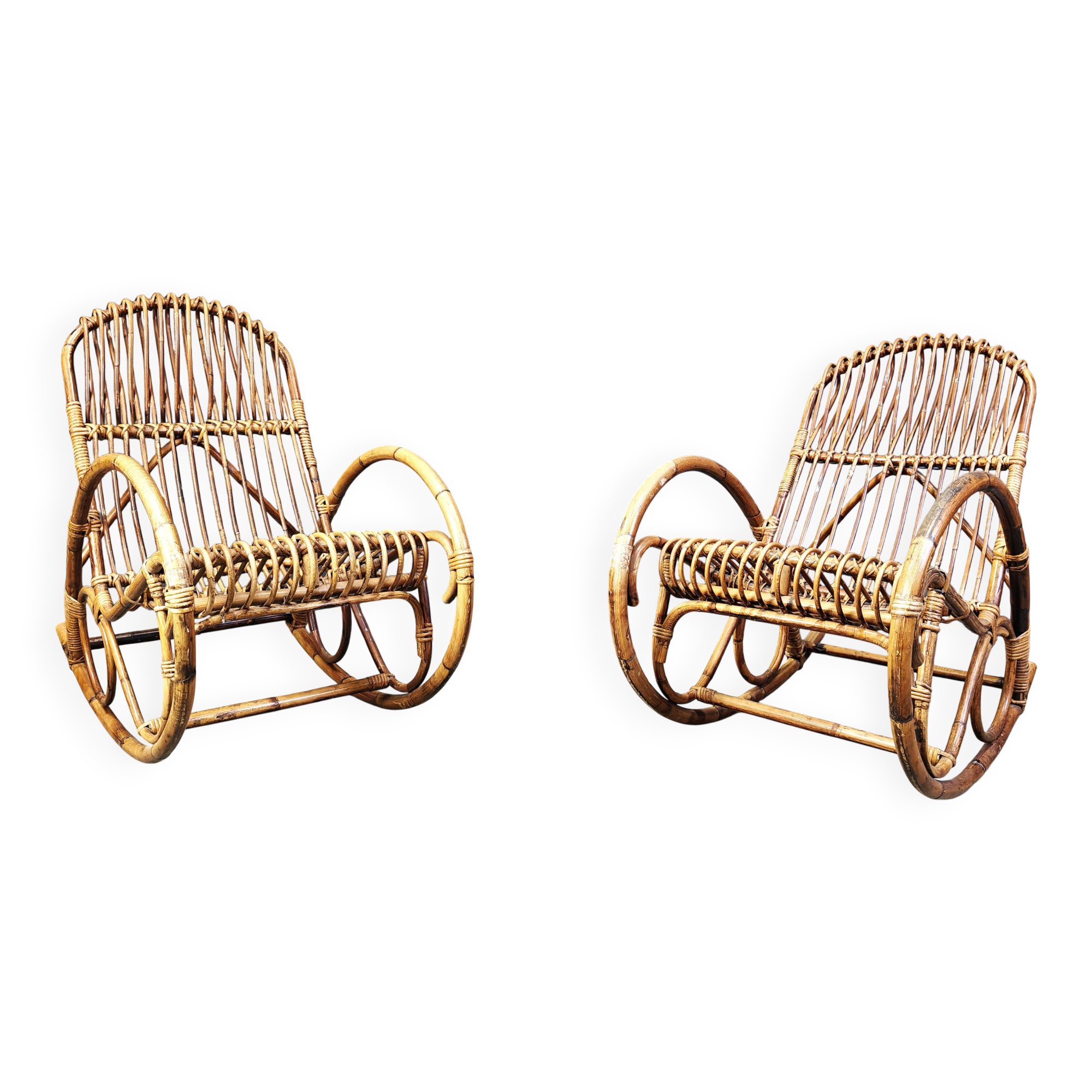 Vintage bamboo rocking chairs, 1960s - set of 2