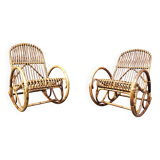 Vintage bamboo rocking chairs, 1960s - set of 2