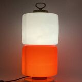 Space Age Red and white glass cylindrical table lamp, Italy 1970s