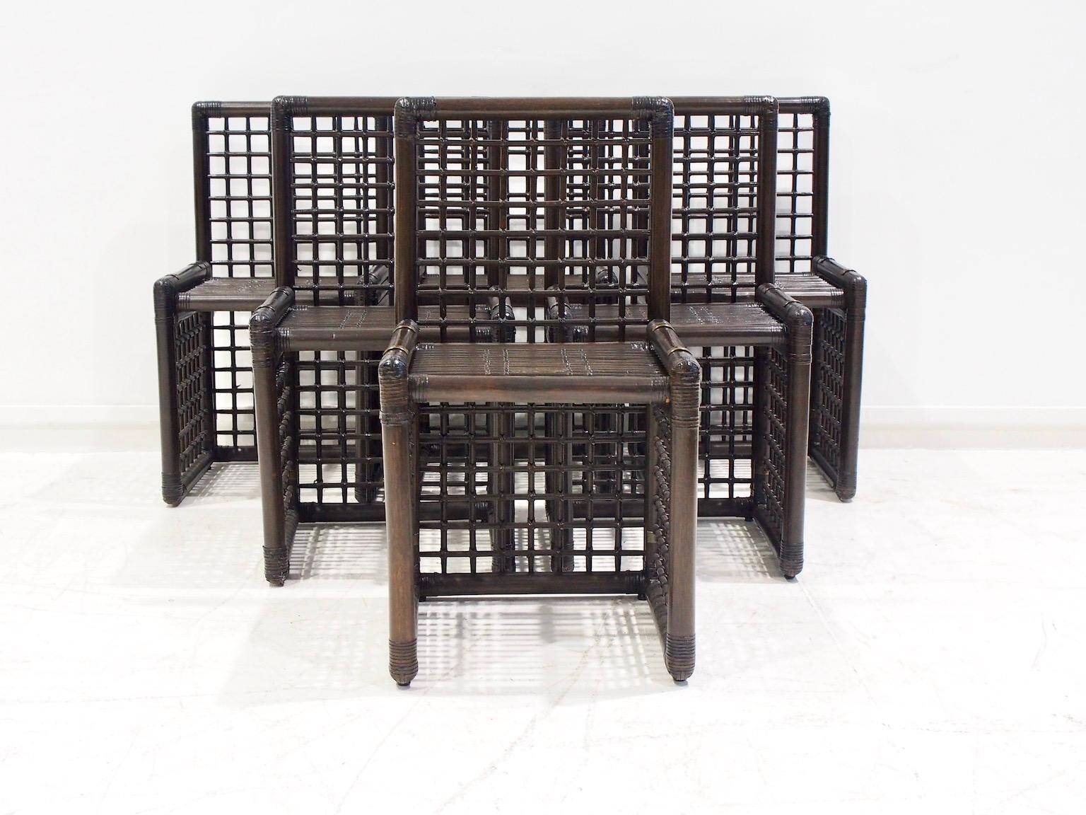 Ensemble de six chaises Afra et Tobia Scarpa en bambou et rotin