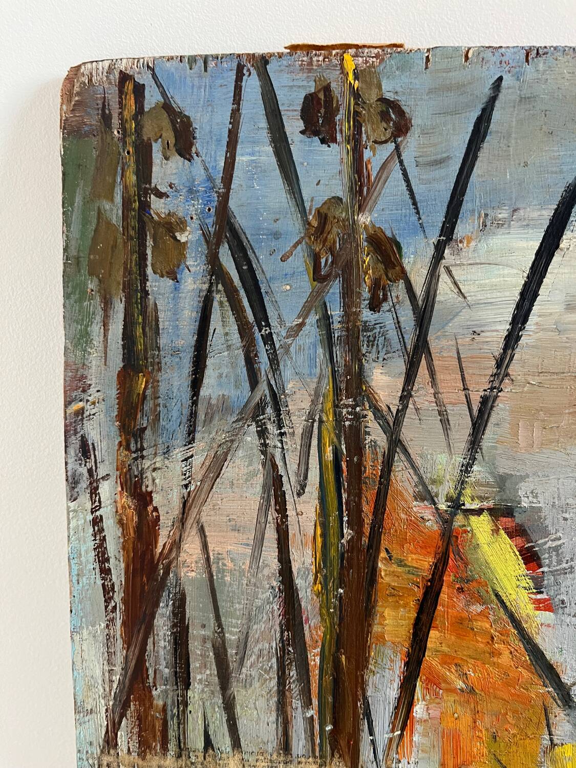 Sailboats in the harbour, oil on wood panel