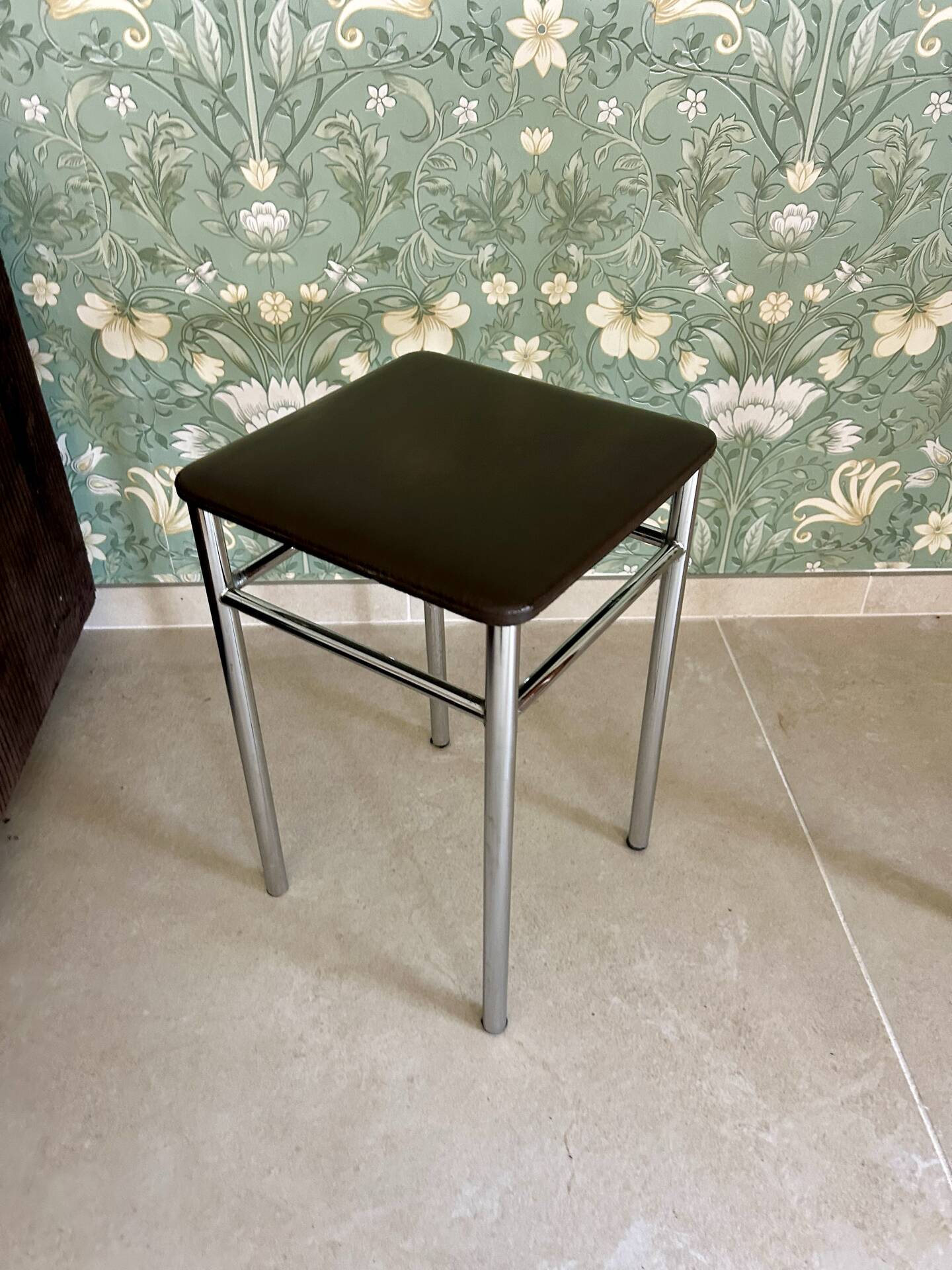 Vintage brown faux leather stool