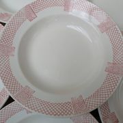 6 assiettes creuses Longwy modèle Toulouse bordure rose terre de fer