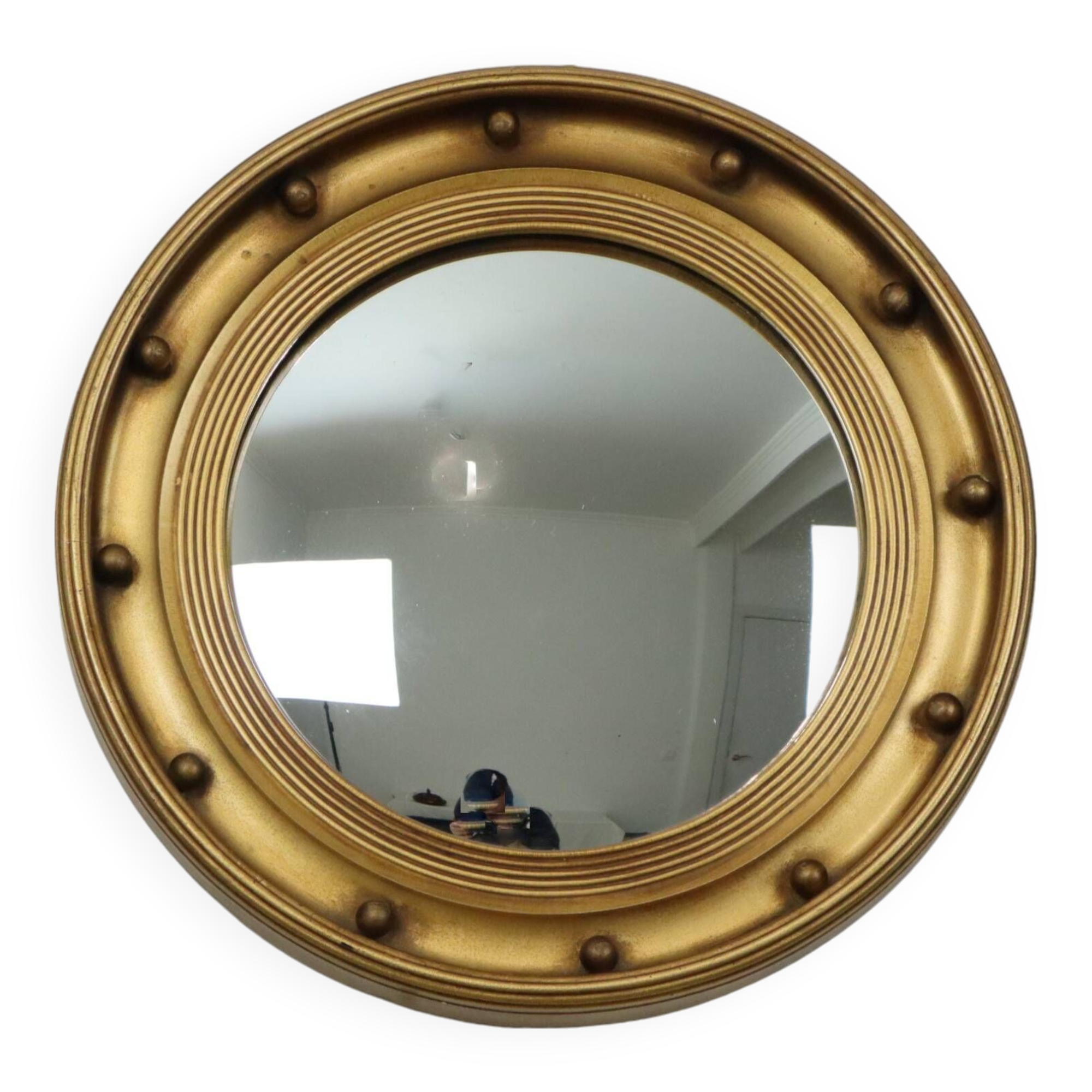 Large Old Butler Mirror Gold Colored Frame Porthole Witch's Eye 1930s