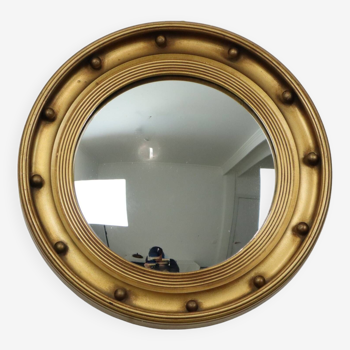 Large Old Butler Mirror Gold Colored Frame Porthole Witch's Eye 1930s