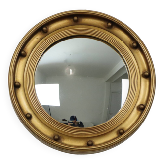 Large Old Butler Mirror Gold Colored Frame Porthole Witch's Eye 1930s