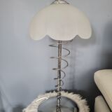 Chrome table lamp with satin crystal shade