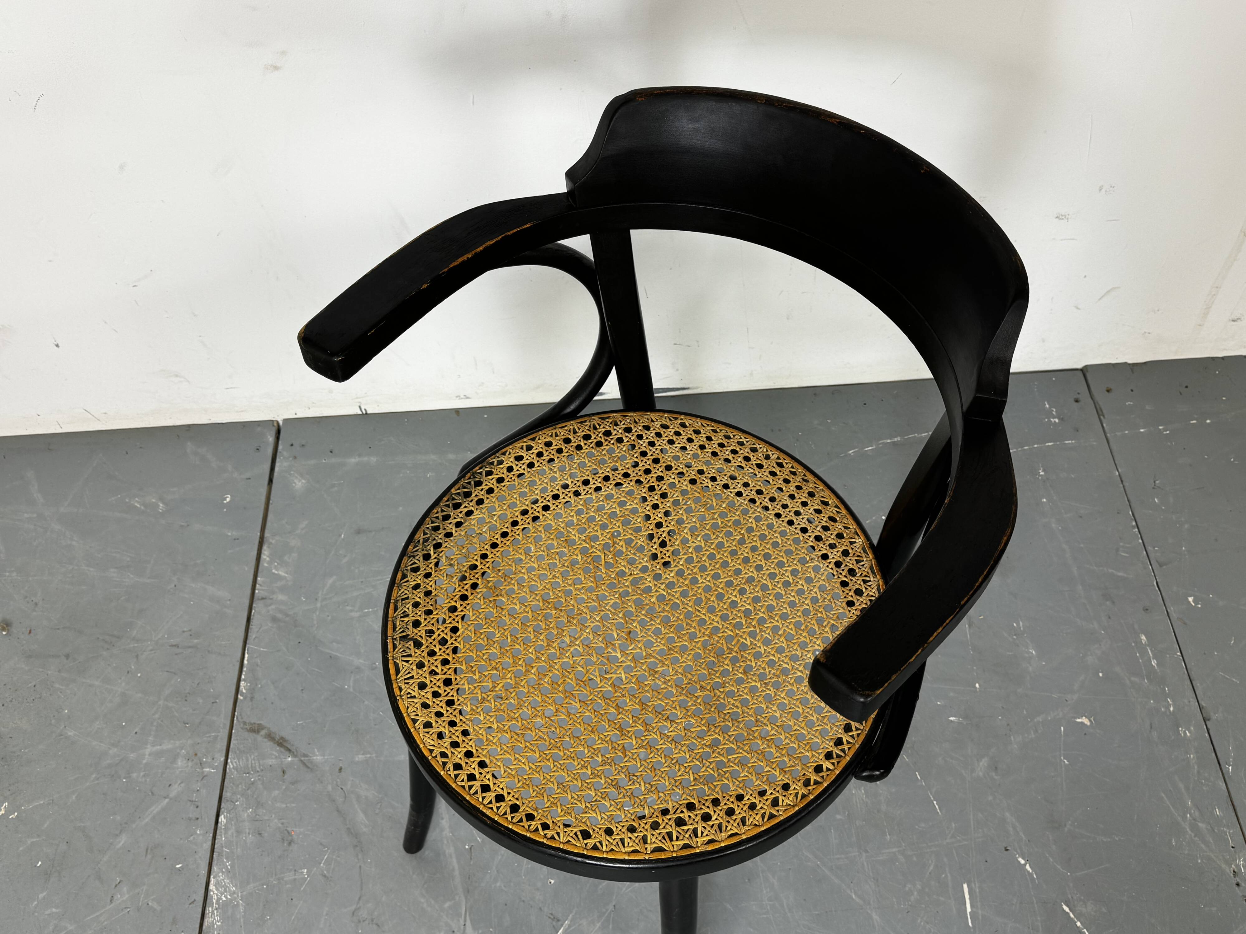 Bentwood mod 233 Black Desk Chair with Rattan Seat by Thonet, 1930s