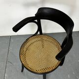 Bentwood mod 233 Black Desk Chair with Rattan Seat by Thonet, 1930s