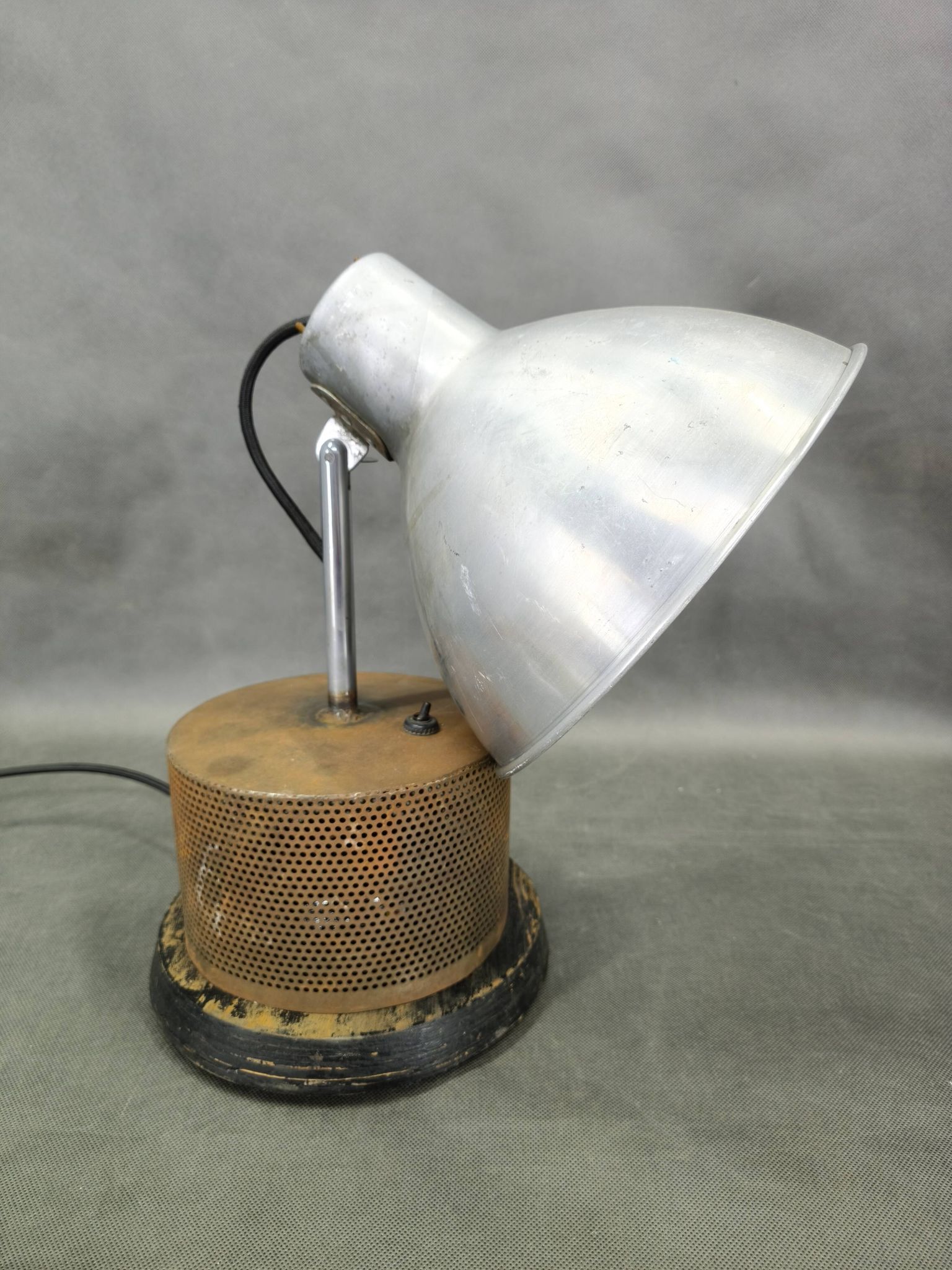 1940 industrial table lamp in aluminium and metal, Czechoslovakia