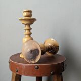 Pair of olive wood candlesticks, turned wood, handcrafted