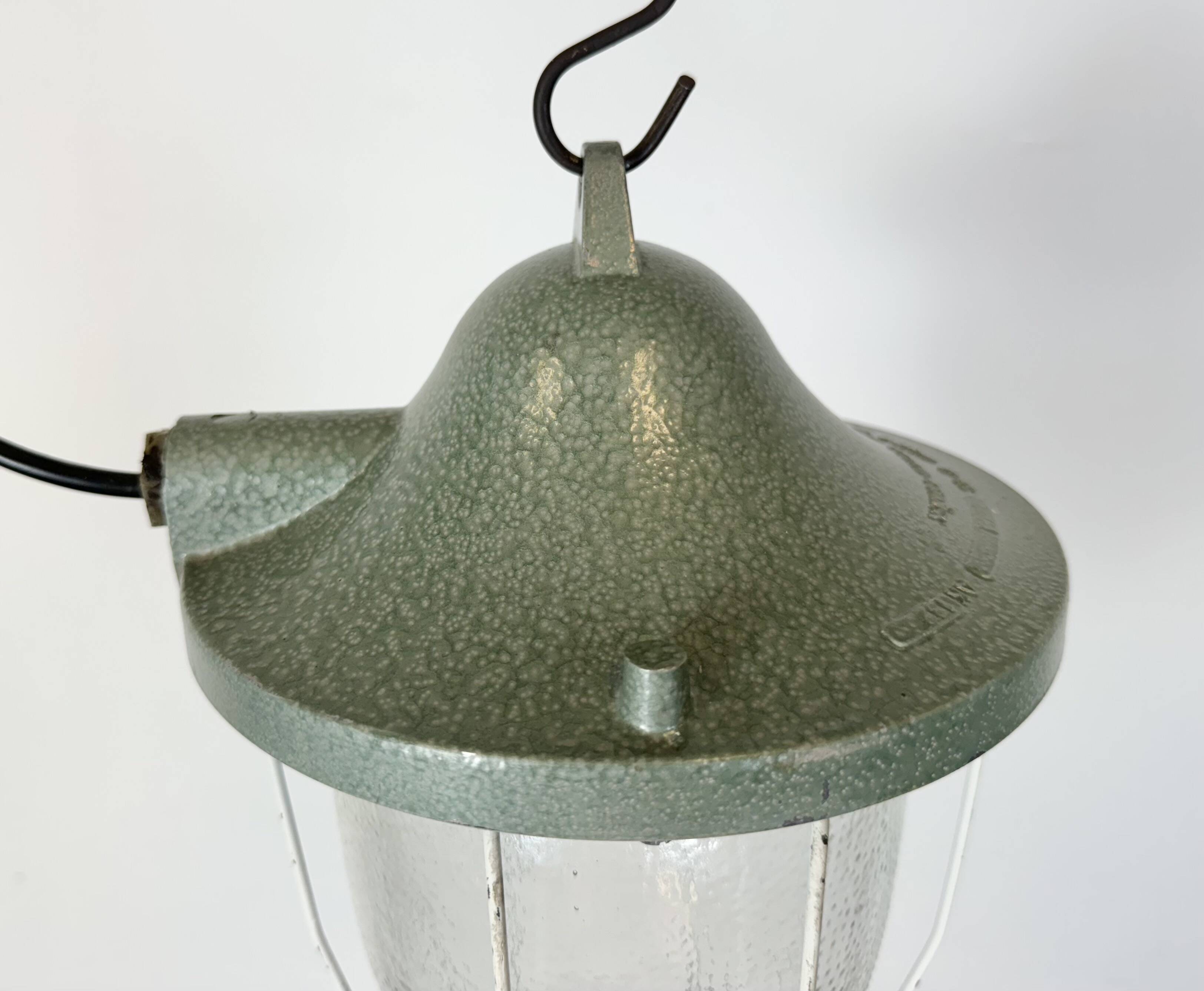 Green Industrial Bunker Cage Light from Polam Gdansk, 1970s