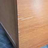 Wooden chest of drawers and vintage rattan