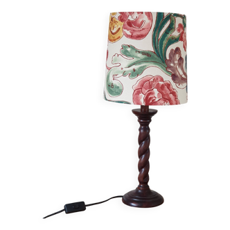 Turned floor lamp - Vintage fabric lampshade by Pierre Frey
