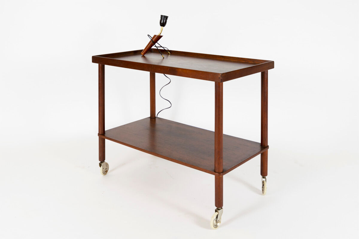 Danish designed rosewood rolling table-side cart, circa 1960