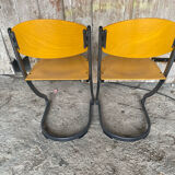 Pair of Chairs SOUVIGNET Model ELODIE Grey Metal & Wood Made in France
