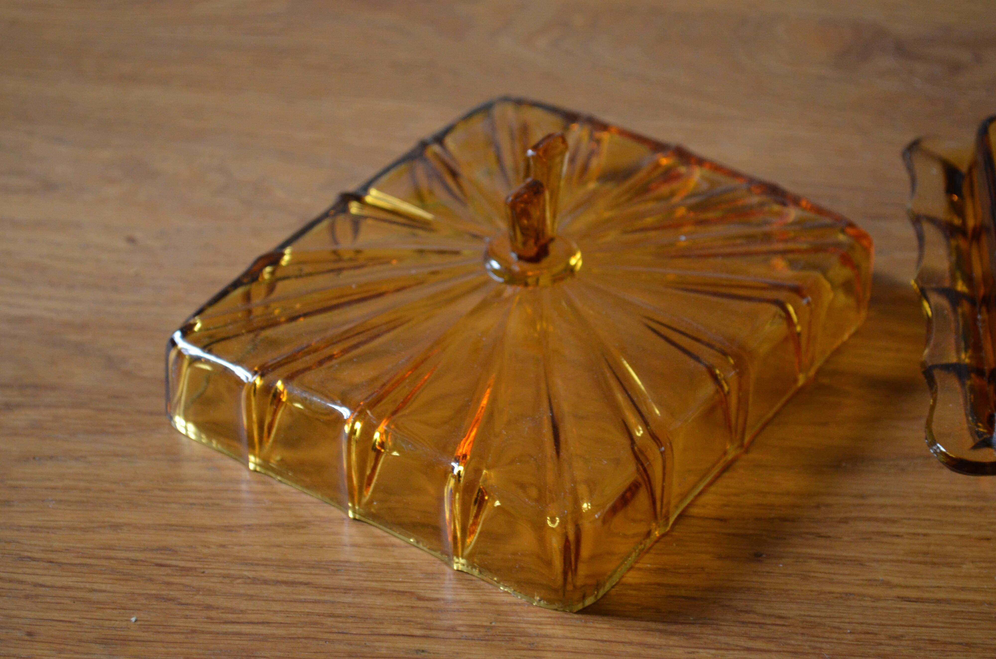 Amber glass butter dish