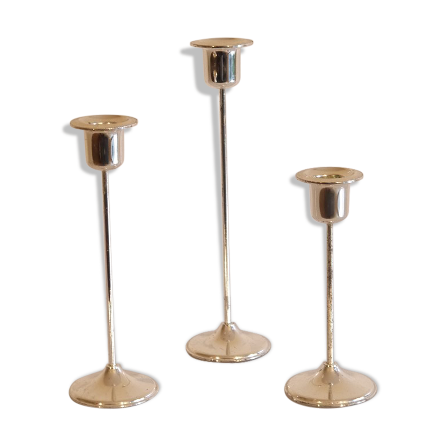 Set of 3 vintage metal candle holders 1970