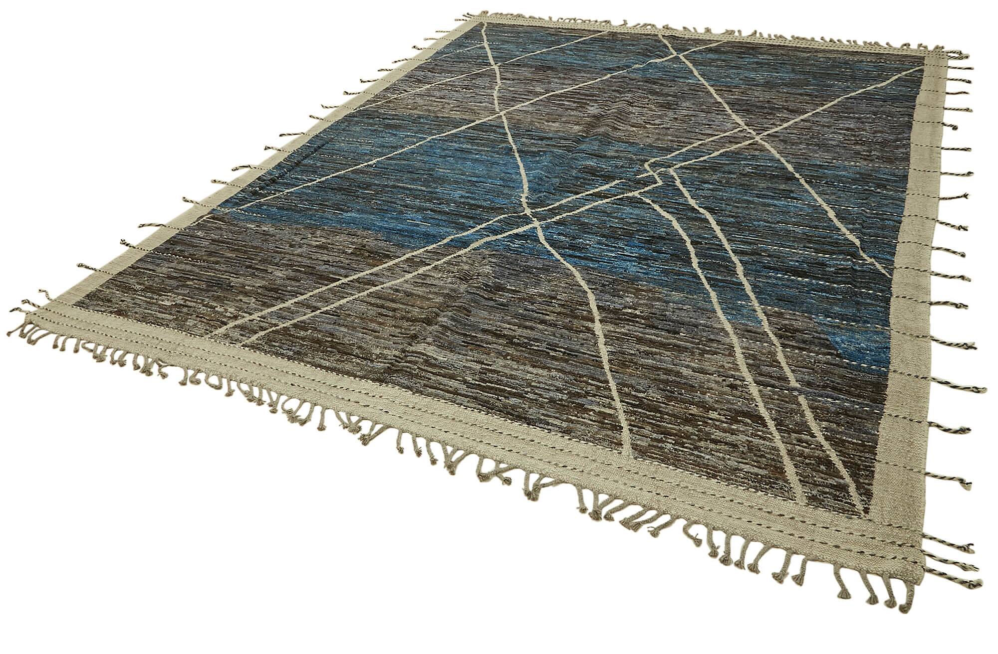 Hand-Knotted Turkish Contemporary 280 cm x 363 cm Blue Wool Carpet