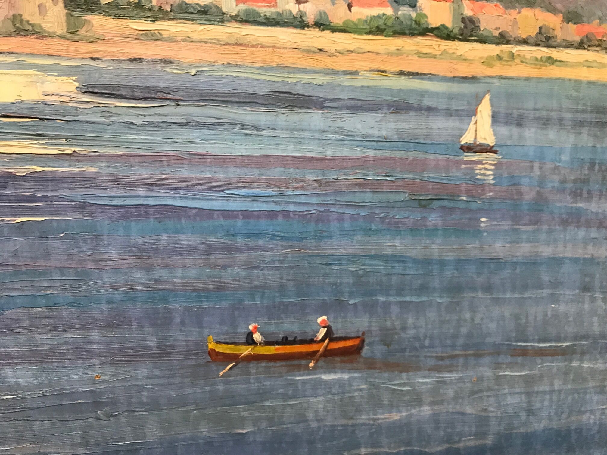 MANANT JEAN BAPTISTE OIL PAINTING SIGNED. SMALL MEDITERRANEAN PORT COTE D'AZUR