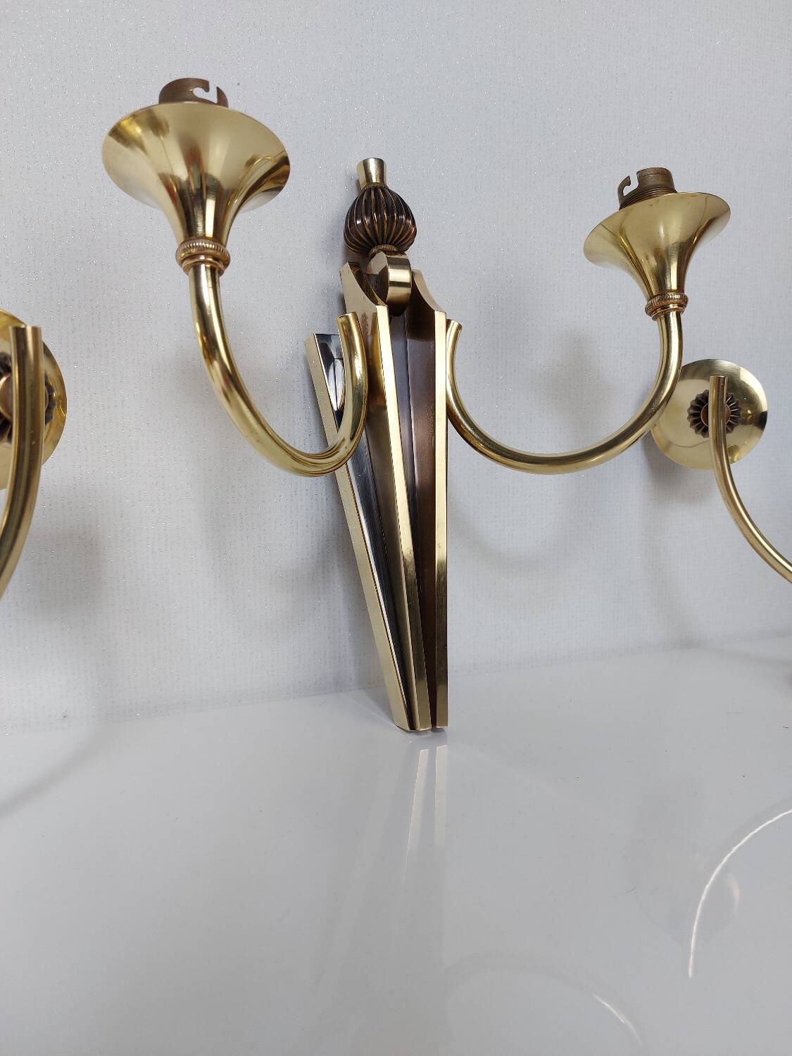 Suite of 3 Art Deco wall lights attributed to Gilbert Poillerat