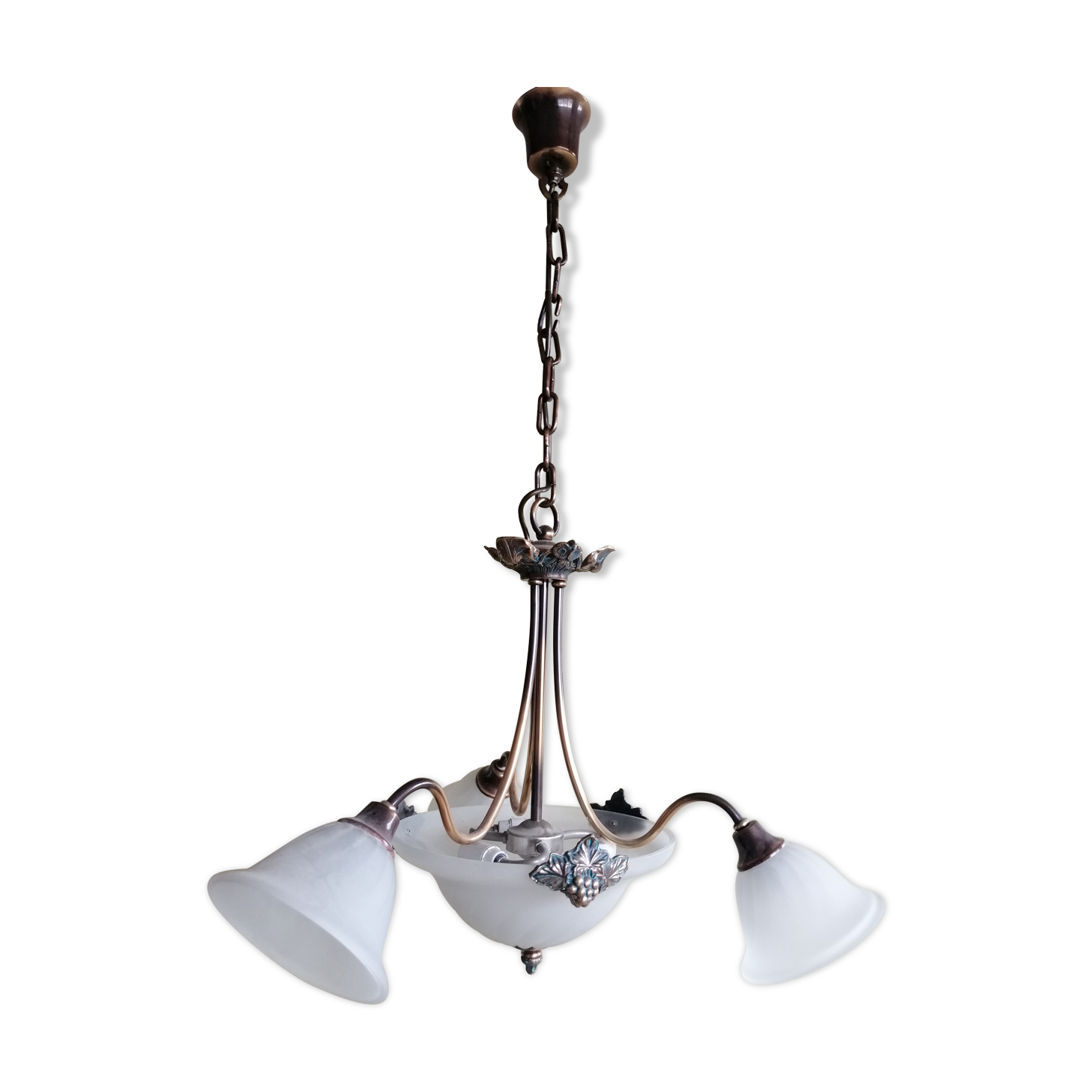Opaline and brass chandelier