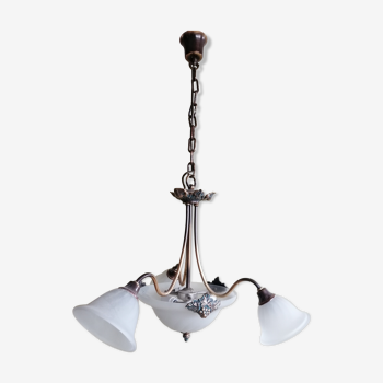 Opaline and brass chandelier