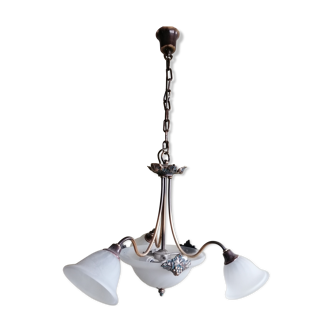 Opaline and brass chandelier