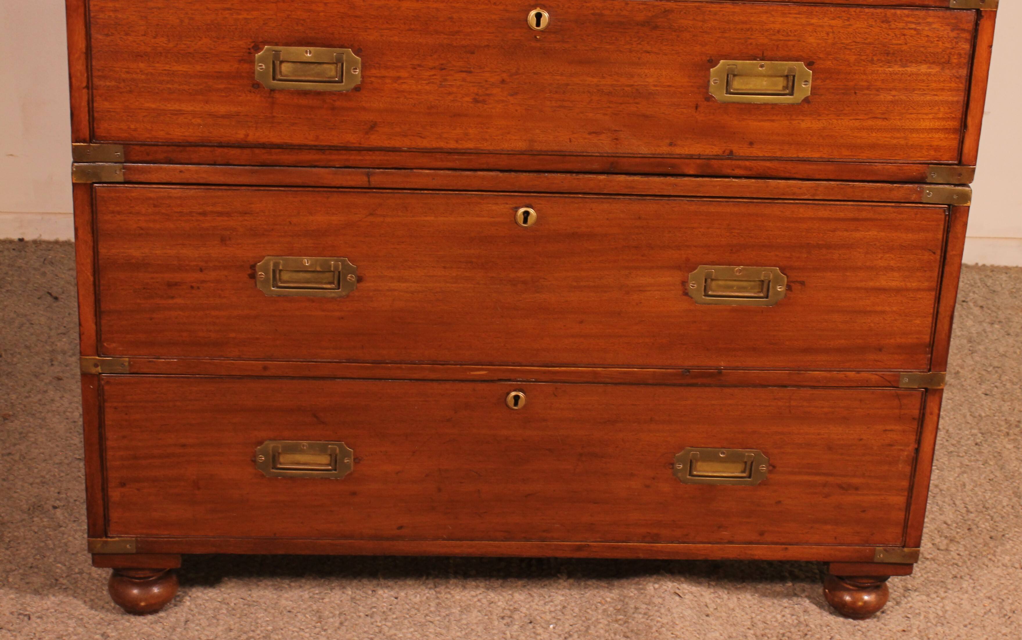 Military or Naval Chest of Drawers in Blond Mahogany with Secretary - 19th Century