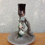 Marbled ceramic cellar rat candle holder signed