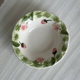 6 large slip bowls, floral and strawberry pattern