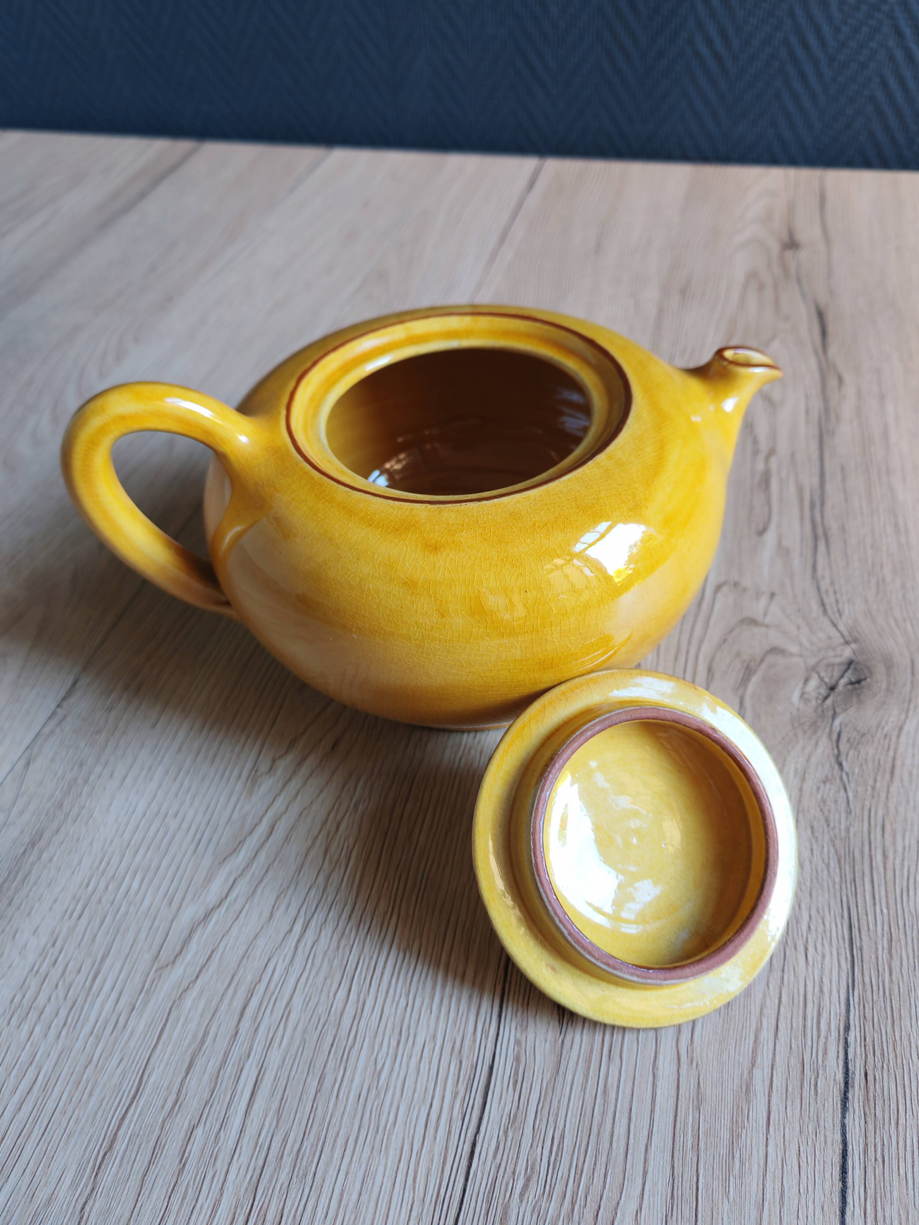 Vintage Mustard Enamelled Ceramic Teapot
