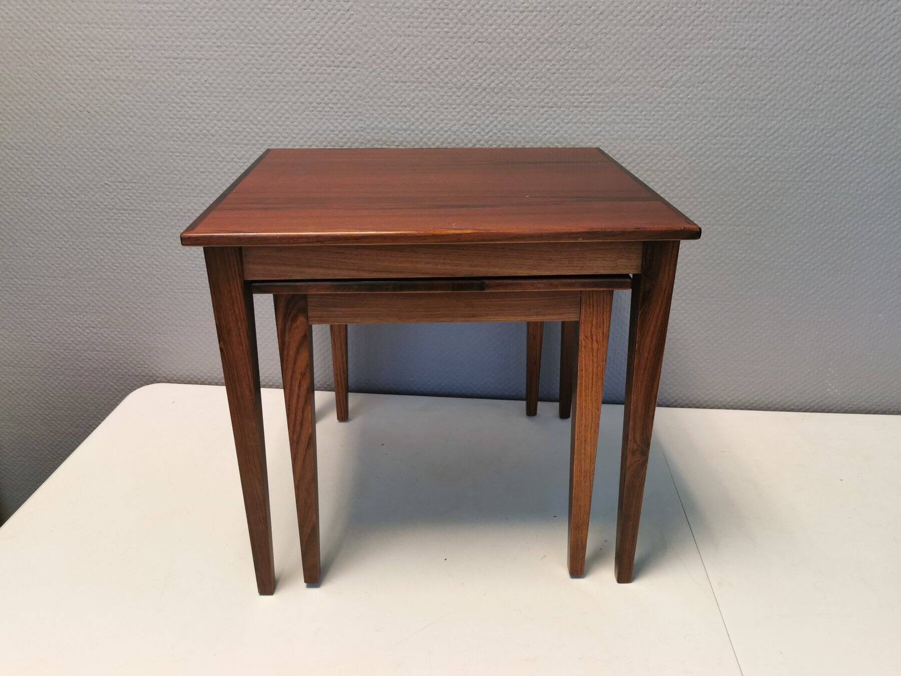 Set of two mid-century side tables in rosewood designed by bent silberg for furniture of denmark.